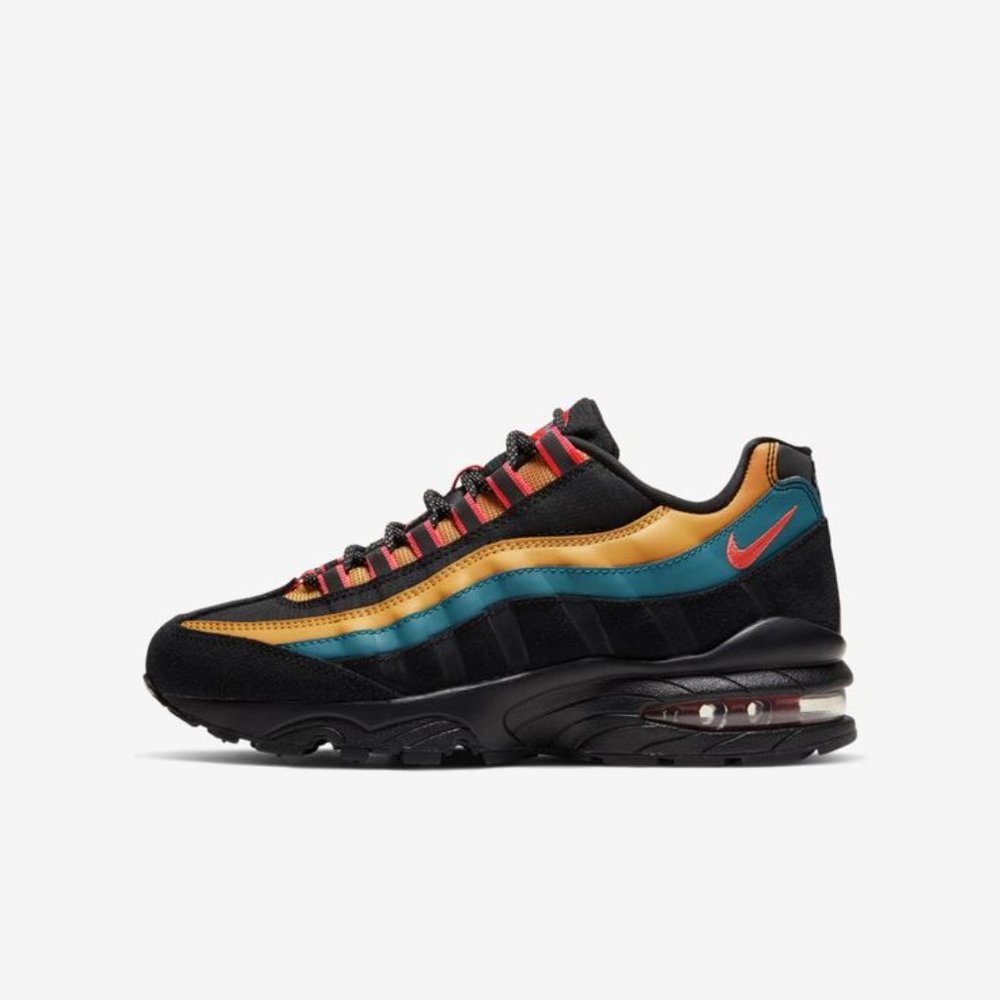 NIKE Air Max 95 SE Black Bright Spruce Multicolor Lace Up Sneakers Youth 5.5